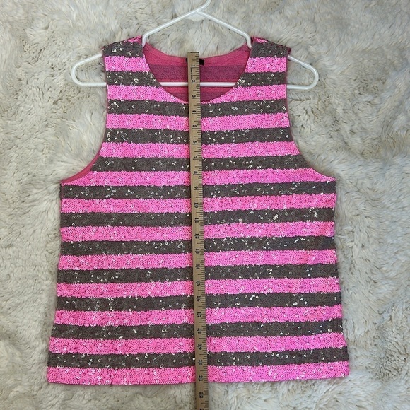 J. Crew Sequin Pink Gray Stripe Shell Women’s Tank Top Size M - Picture 7 of 7